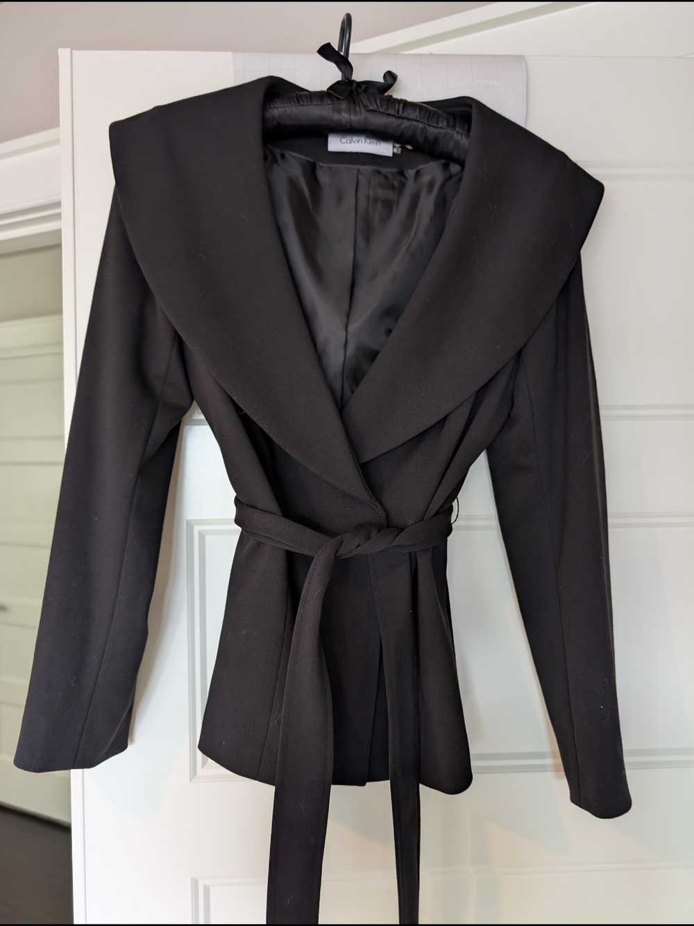 Calvin Klein Black Shawl-Collar Belted Blazer